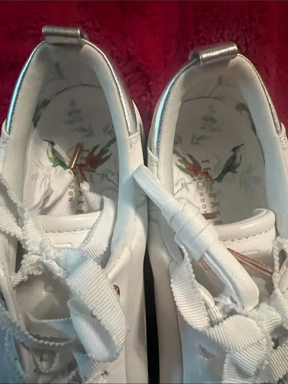 Ted Baker White Sneakers with Green & Red Bird Print